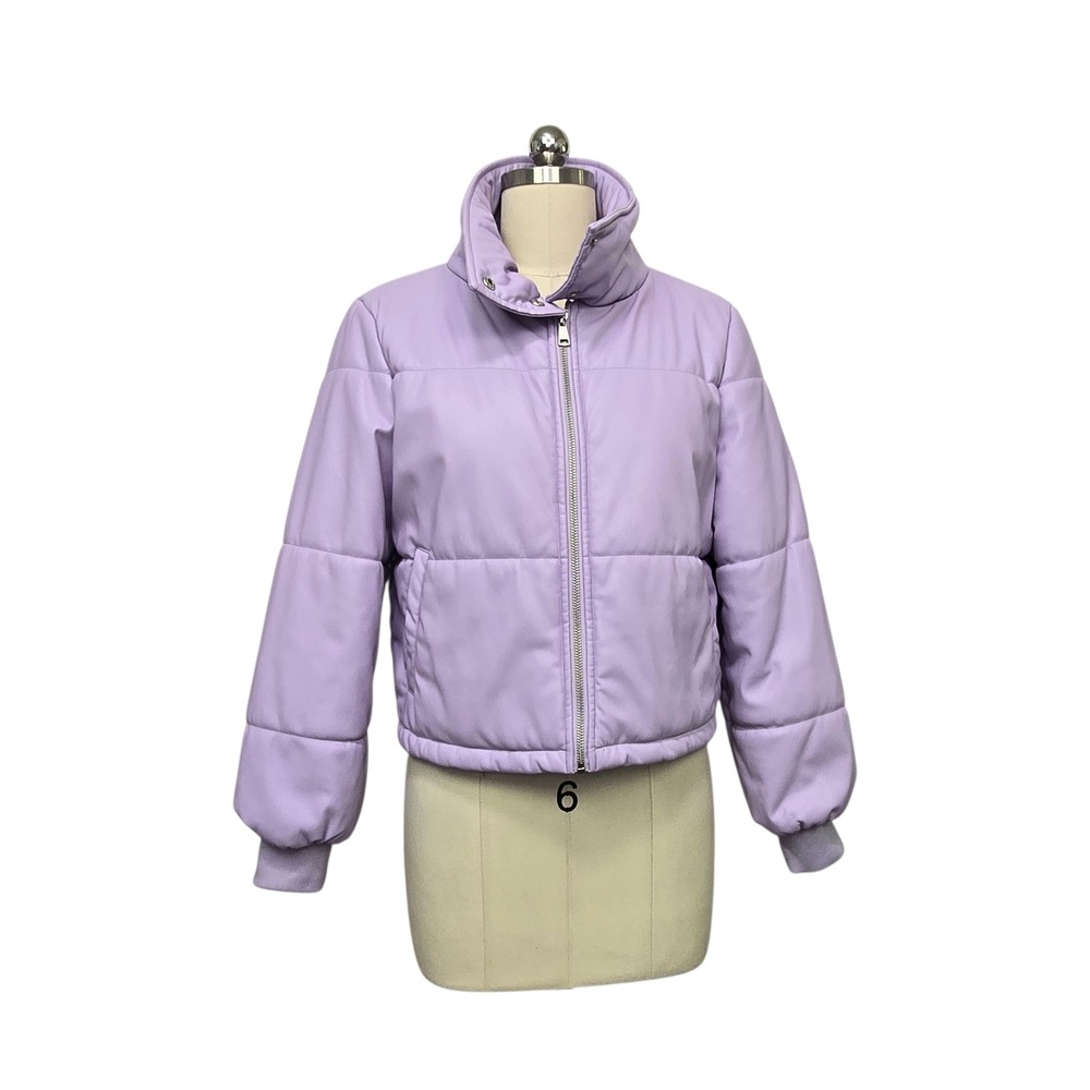 Anthropologie Purple Faux Leather Puffer Jacket Lilac Cropped OB1841146 Size XS